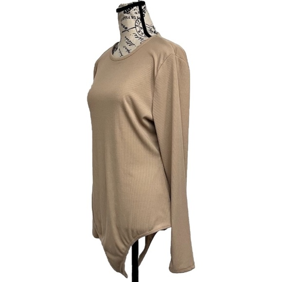 Gianni Bini Womens Brown Ribbed Long Sleeve Thong Bodysuit XL Preppy Casual - Picture 2 of 10